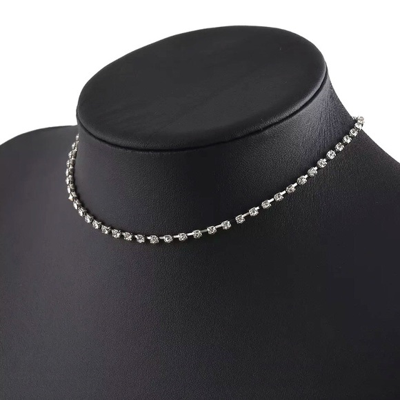 Rhinestone Choker Necklace Party Formal Casual Silver Gold - Picture 7 of 15